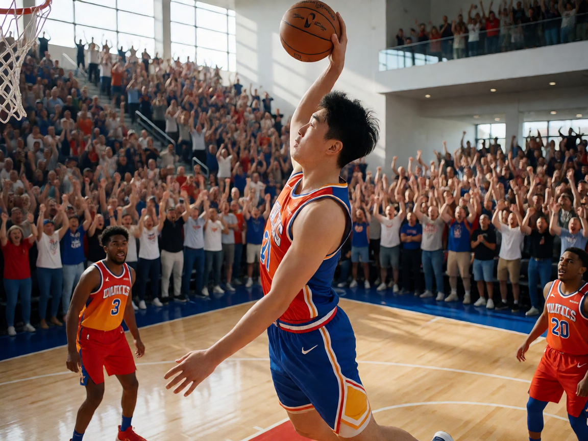 NBA比赛中球员腾空扣篮，观众席沸腾，展现篮球运动的力量与美感